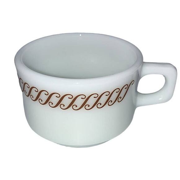 Vintage PYREX Corning Stackable Diner Coffee Mug Regency Brown White - Picture 3 of 10